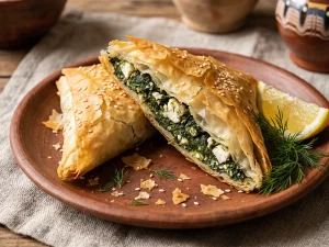 Spanakopita – goldbraune Filoteig-Pastete mit Spinat und Feta